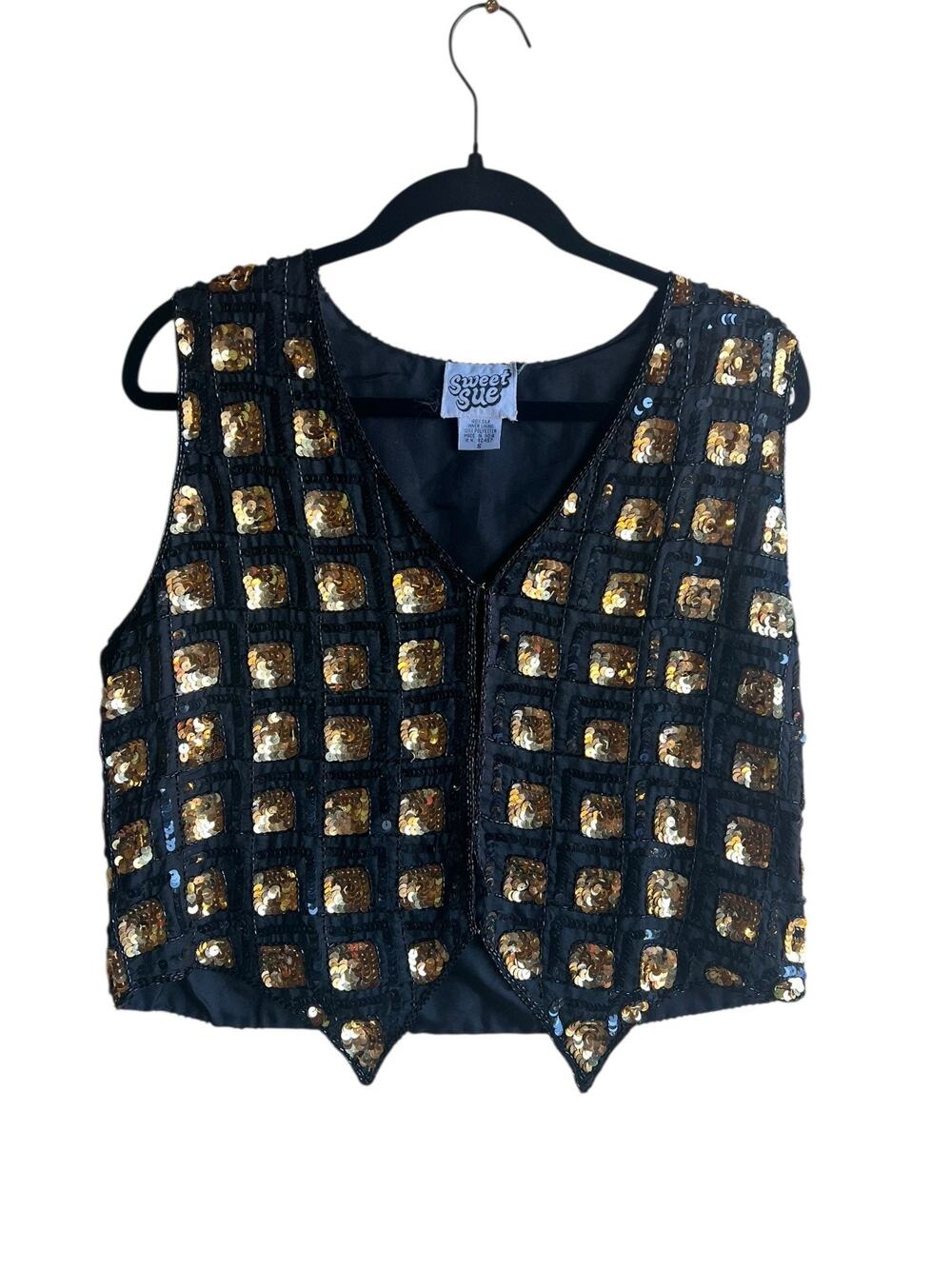 Sweet Sue Women's Vintage 80s Black Beaded Sequin Party Vest Size Small